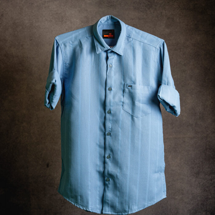 Sky Blue Textured Casual Shirt