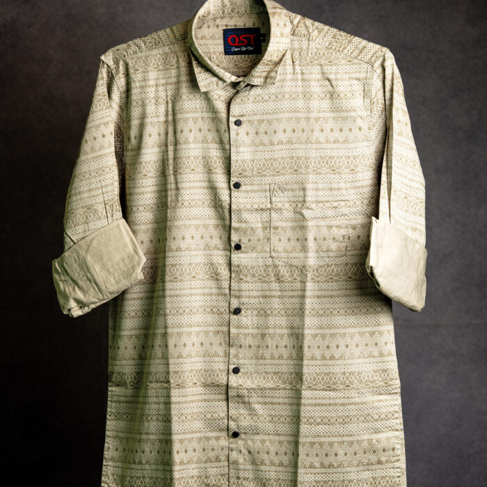 Beige Geometric Print Casual Shirt for Men