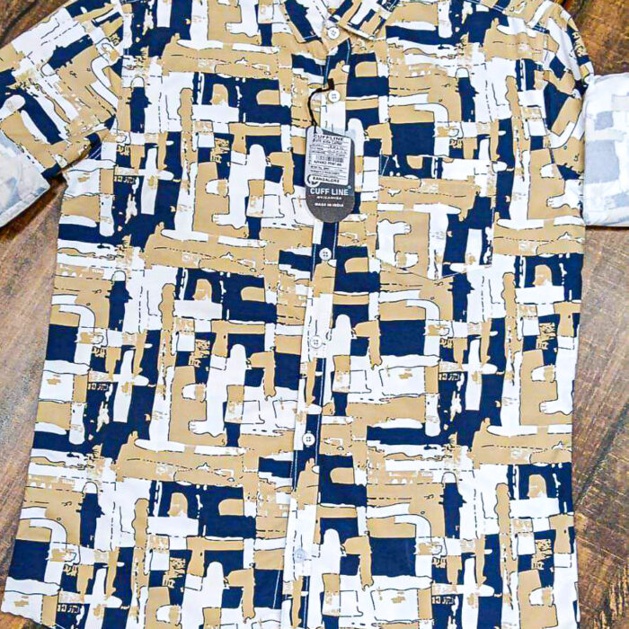 Men’s Beige & Navy Abstract Printed Casual Shirt