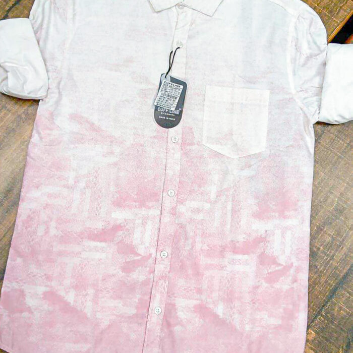Men’s White & Blush Pink Abstract Print Casual Shirt