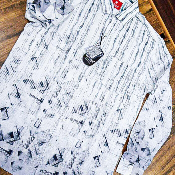 Men’s Light Grey Abstract Geometric Printed Casual Shirt