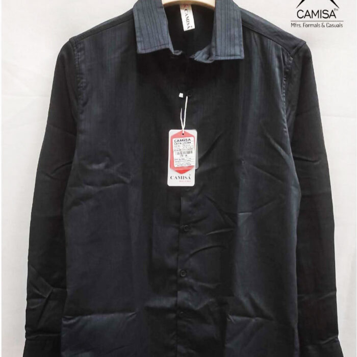 Men’s Midnight Black Satin Lycra Party Shirt