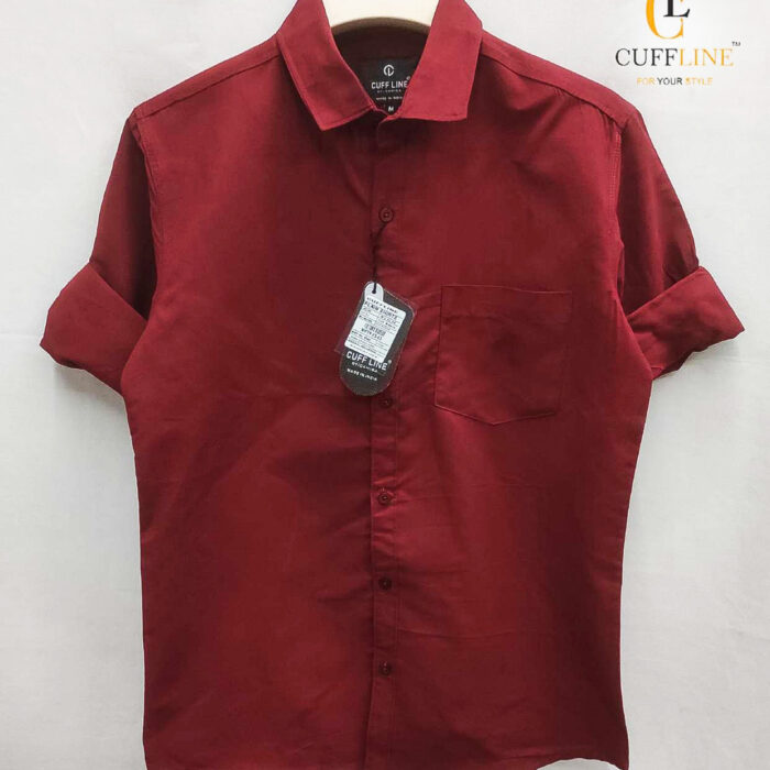 Men classic maroon short sleeve casual shirt with pocket