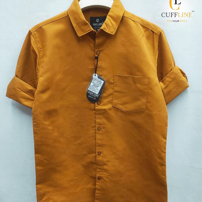 Men mustard short sleeve casual shirt with pocket