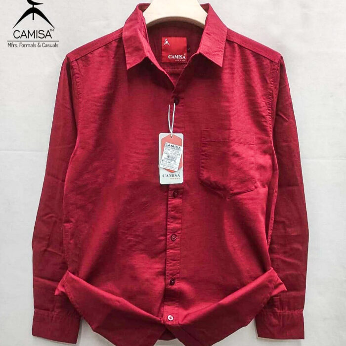 Crimson Red Cotton Cord Men's Shirt